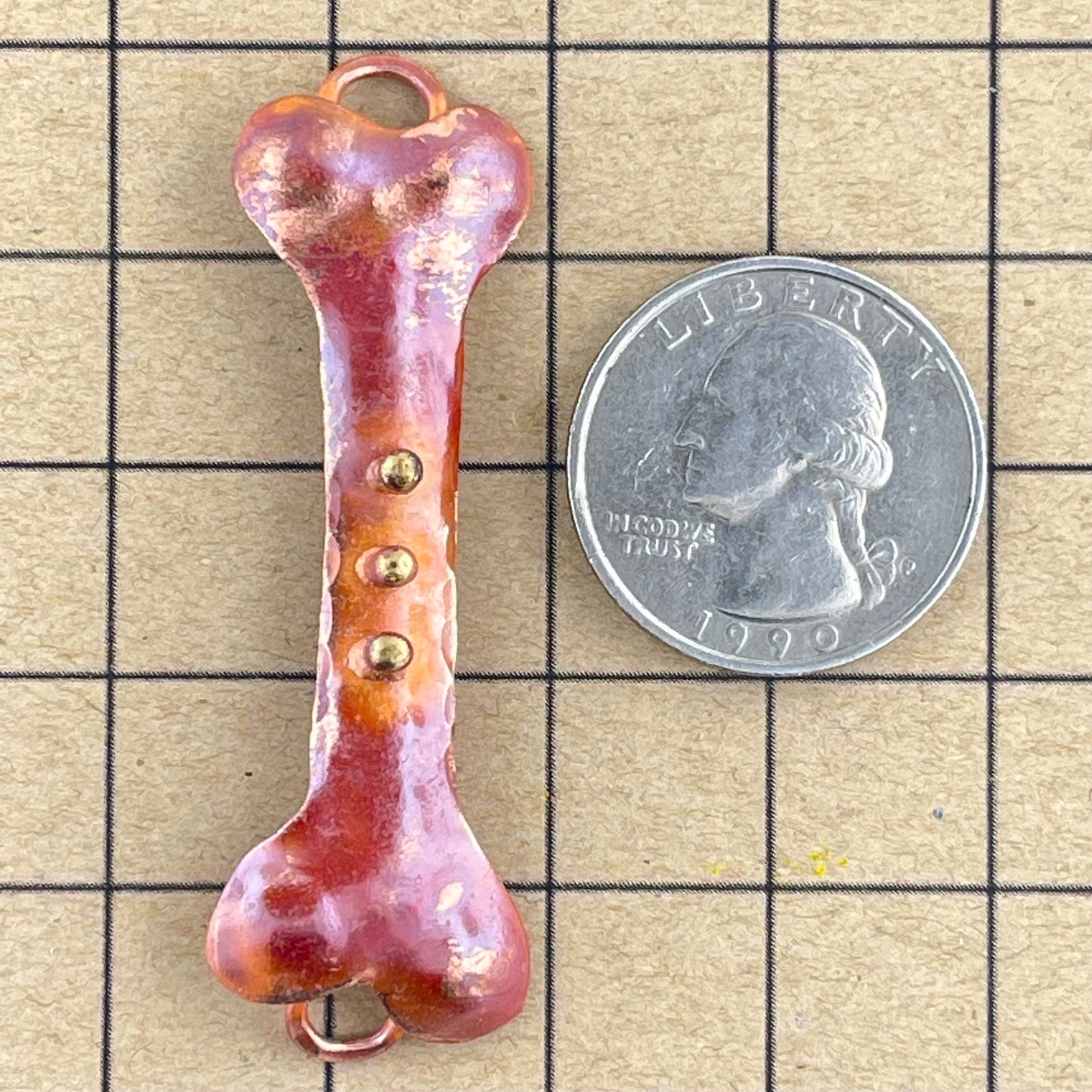 Copper Bone Link with Brass Dot Accents • Flame Patina