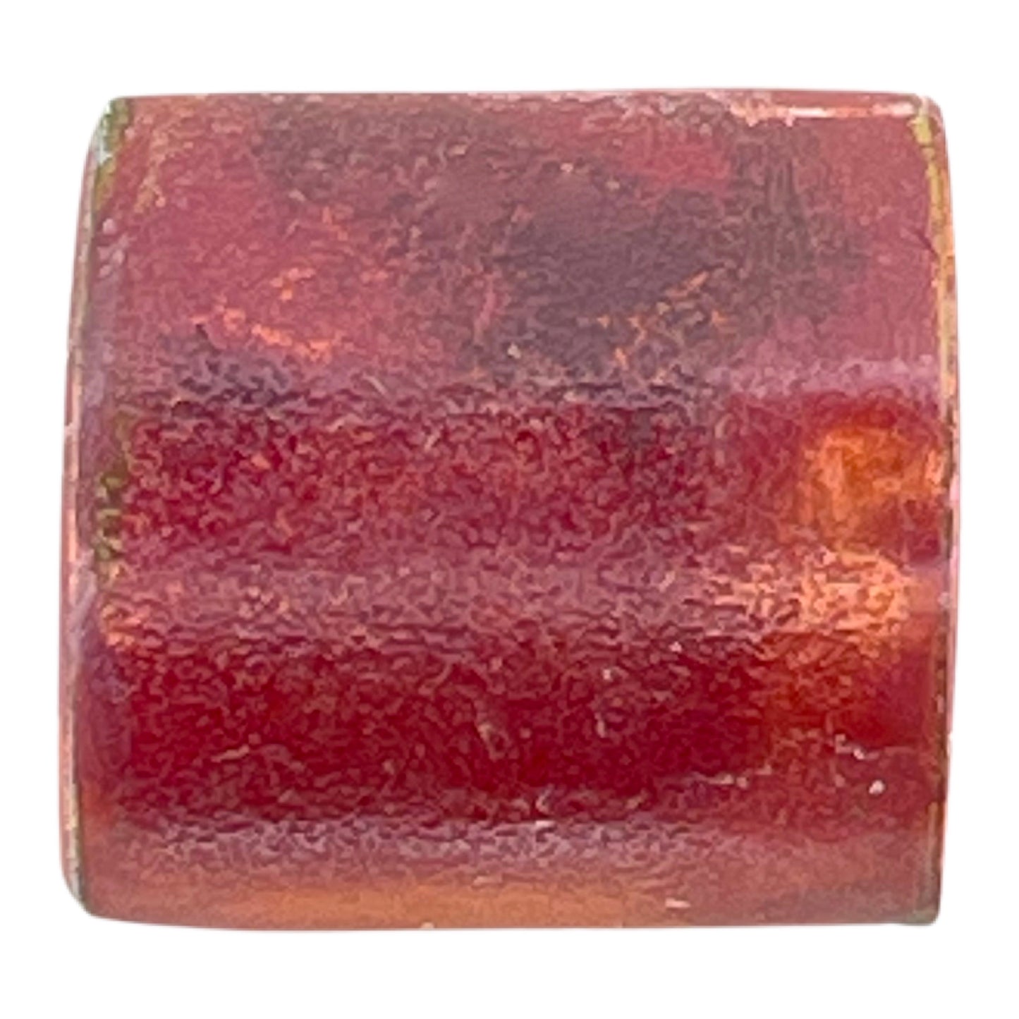 Handcrafted domed copper rectangular bead with flame patina and subtle texture