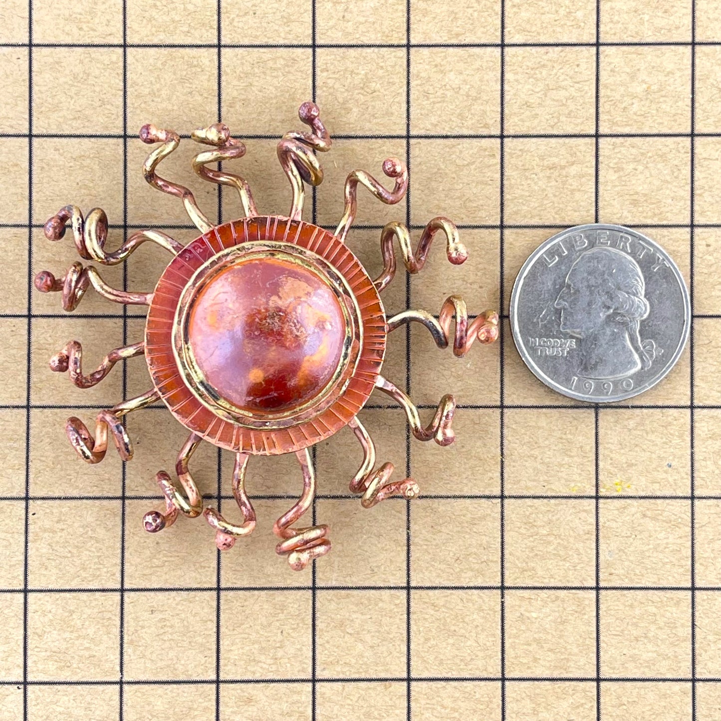 Copper Sunburst Pendant with Brass Ray Accents