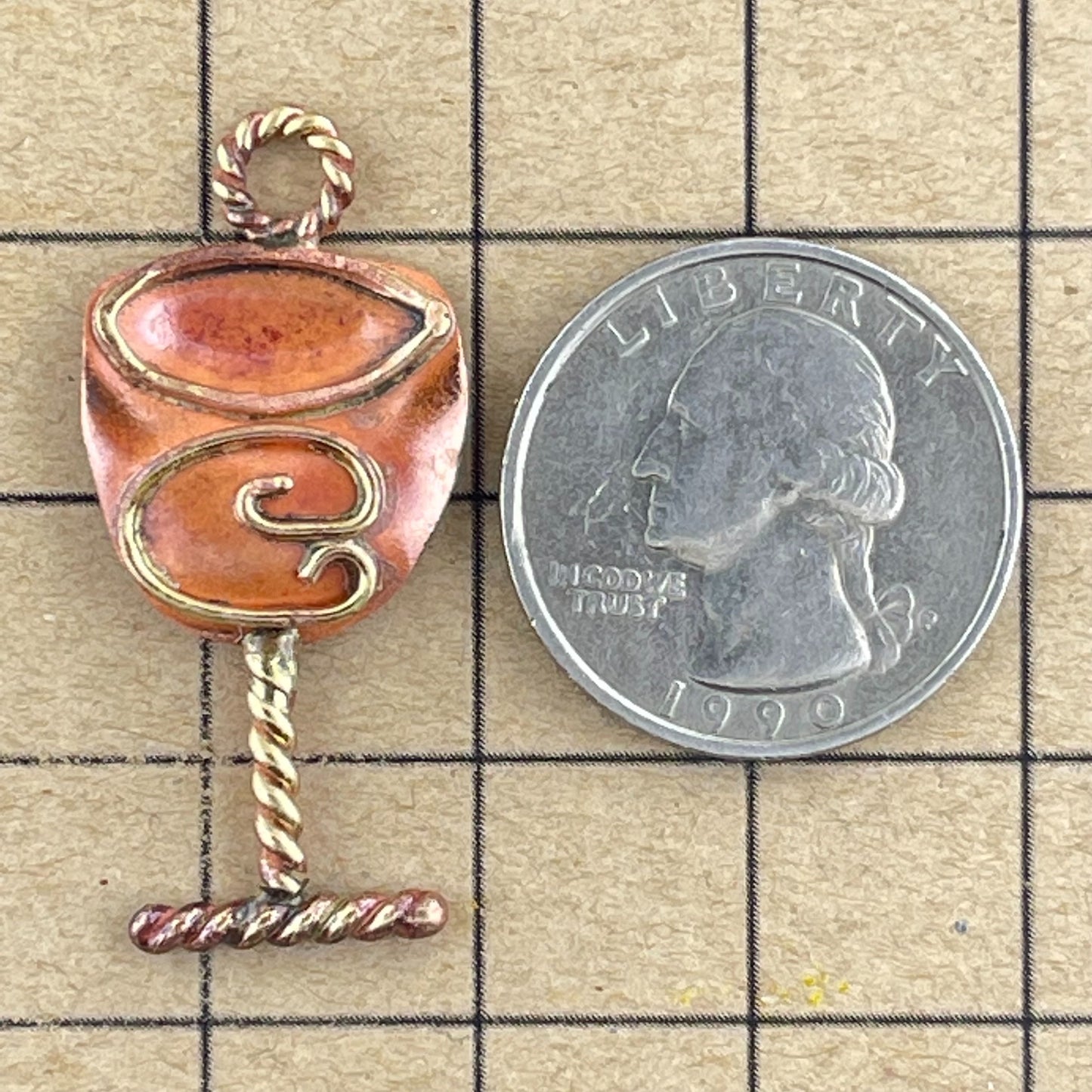 Copper Wine Glass Pendant with Brass Swirl Facing Right