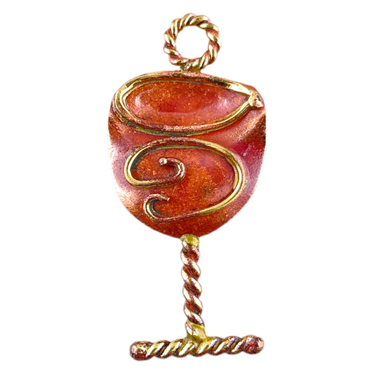 copper wine glass pendant with brass swirl and twisted brass stem