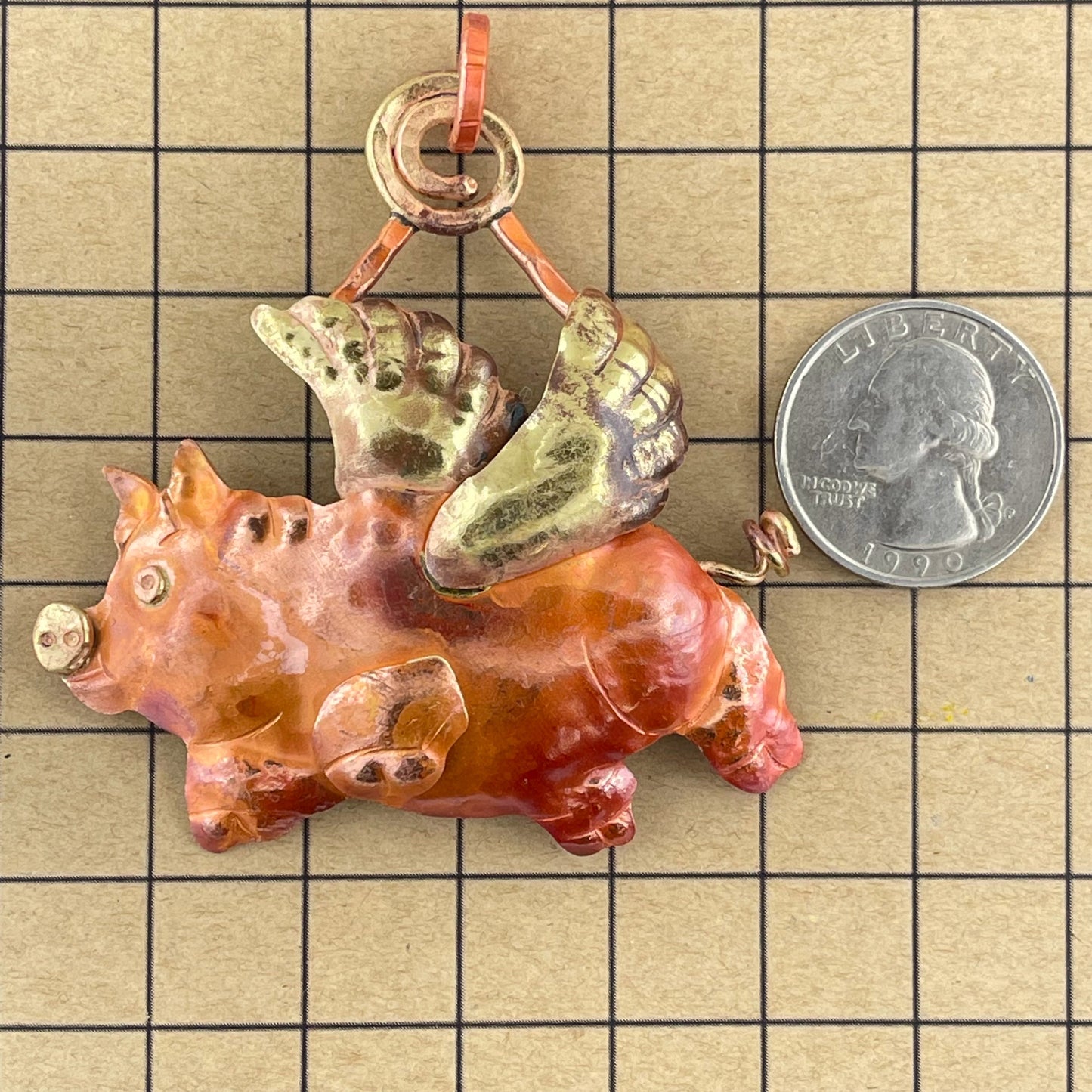 Flying Pig Pendant in Copper & Brass