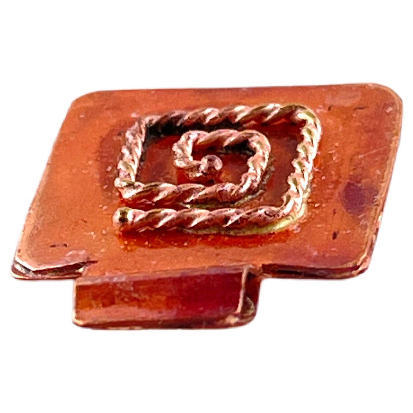 Mixed Metal Square Charm with Twisted Brass Spiral Accent