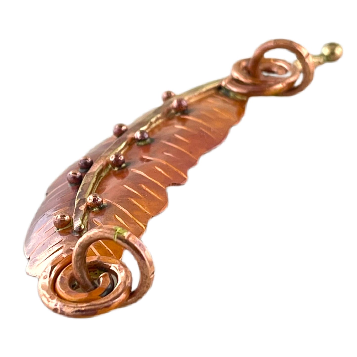 Horizontal Copper Feather Pendant with Brass Spirals – Patricia Healey