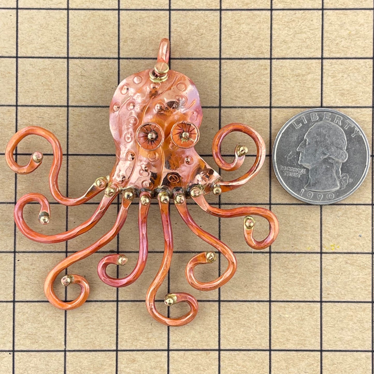 Graceful Copper Octopus Pendant with Swirling Arms