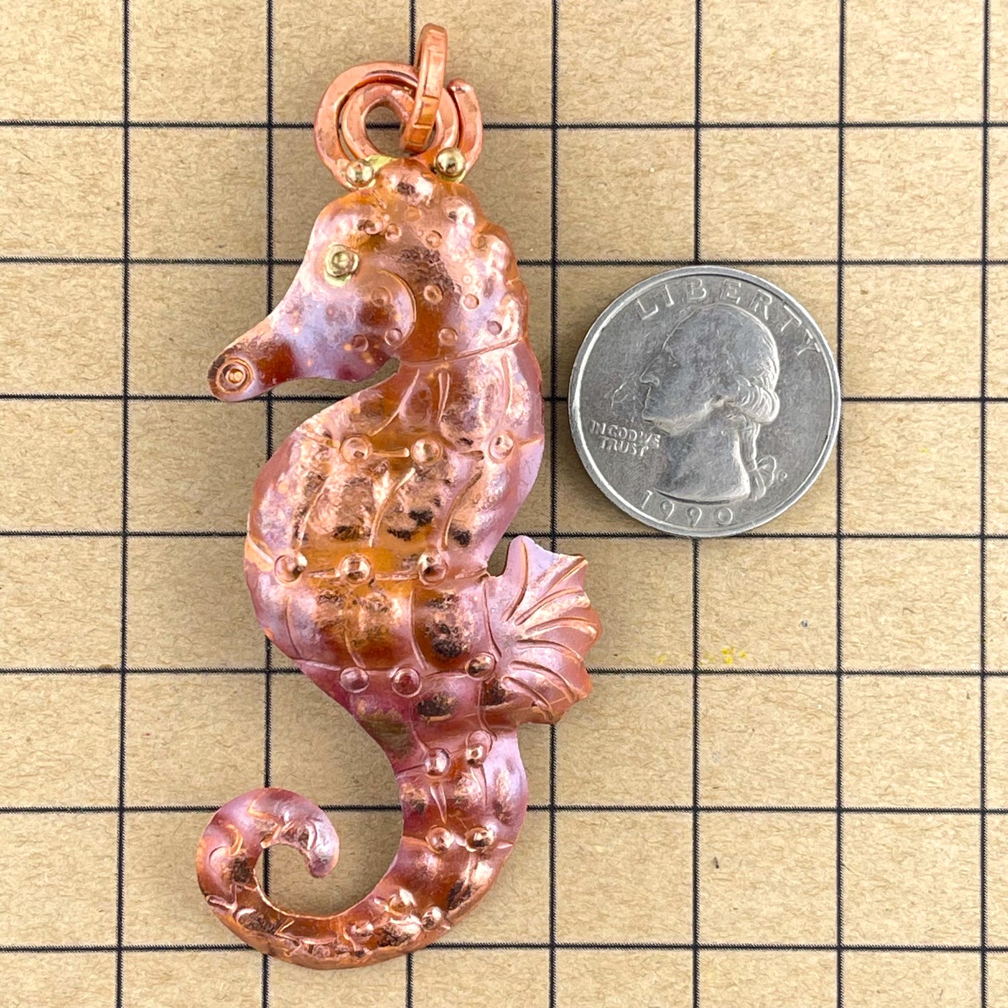 Large Copper Seahorse Pendant for Ocean Jewelry