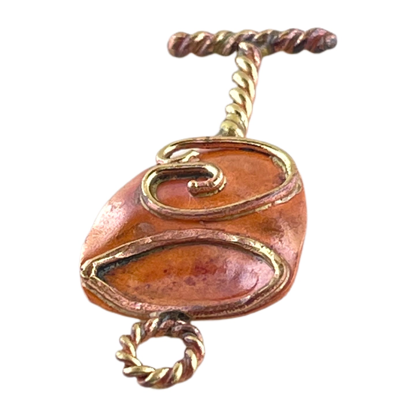 Copper Wine Glass Pendant with Brass Swirl Facing Right