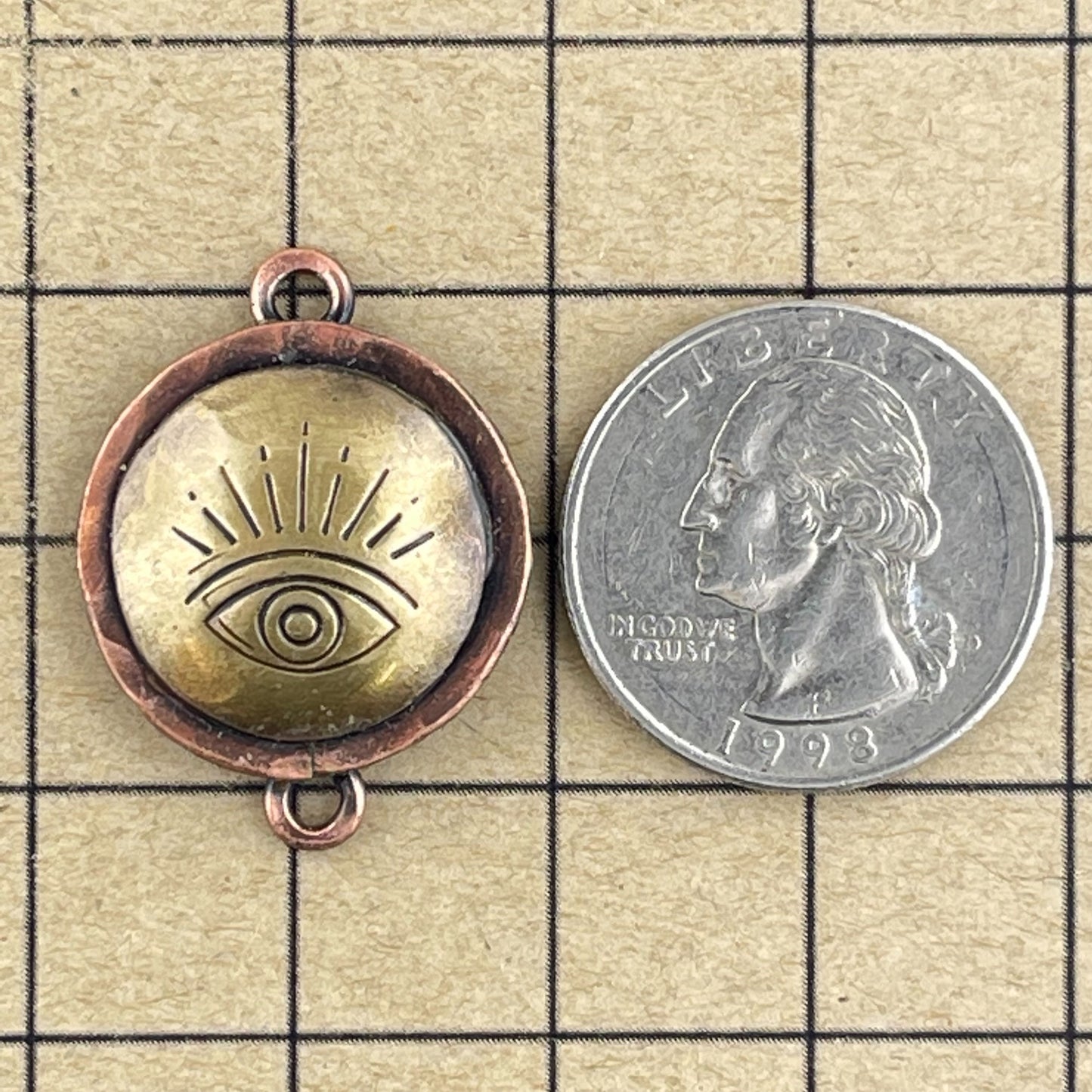 Copper & Brass Evil Eye Pendant Link with Repoussé Dome