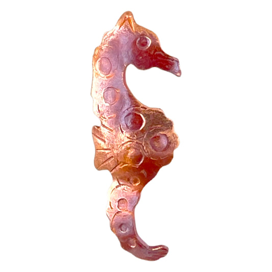 handmade right-facing small copper seahorse charm for jewelry designs by Patricia Healey