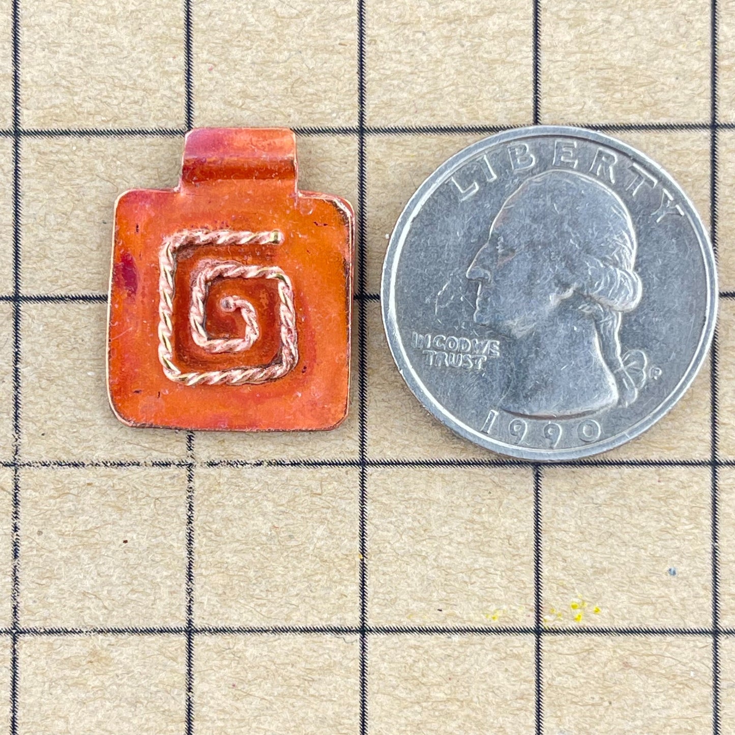 Mixed Metal Square Charm with Twisted Brass Spiral Accent