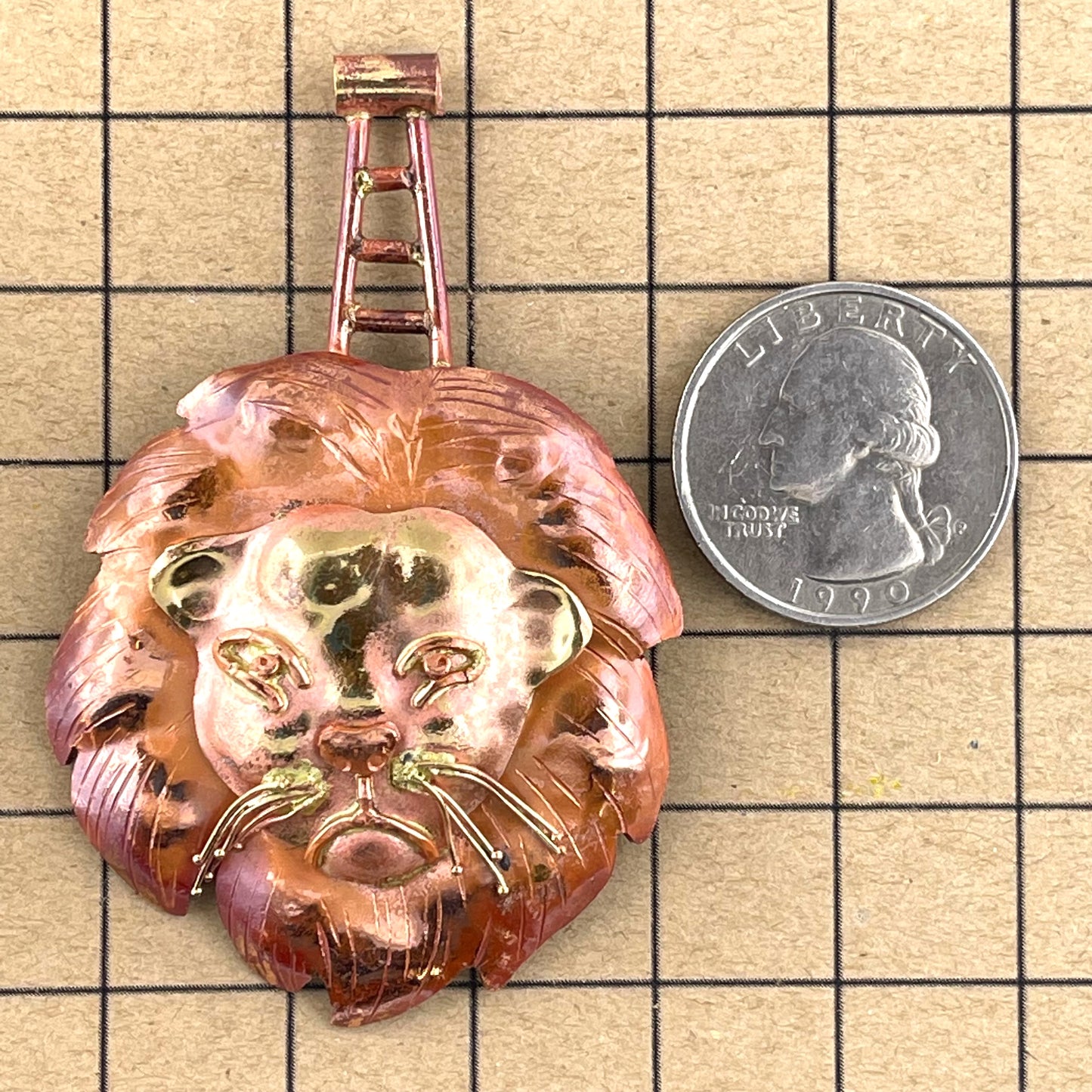 Lion Pendant in Copper and Brass