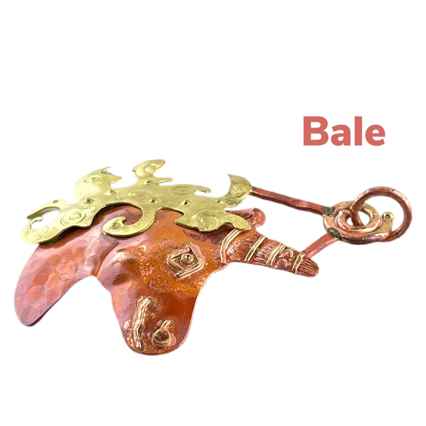 Copper Unicorn Pendant with Brass Accents and Spiral Mane