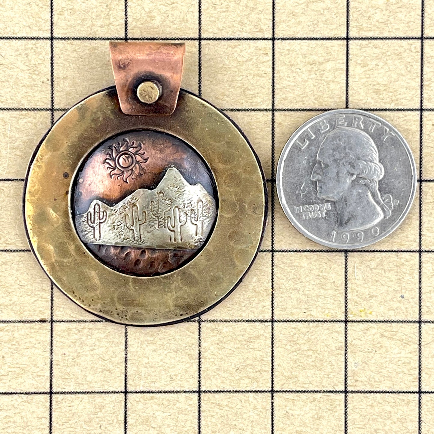 Antiqued Desert Sunrise Pendant in Copper & Mixed Metals