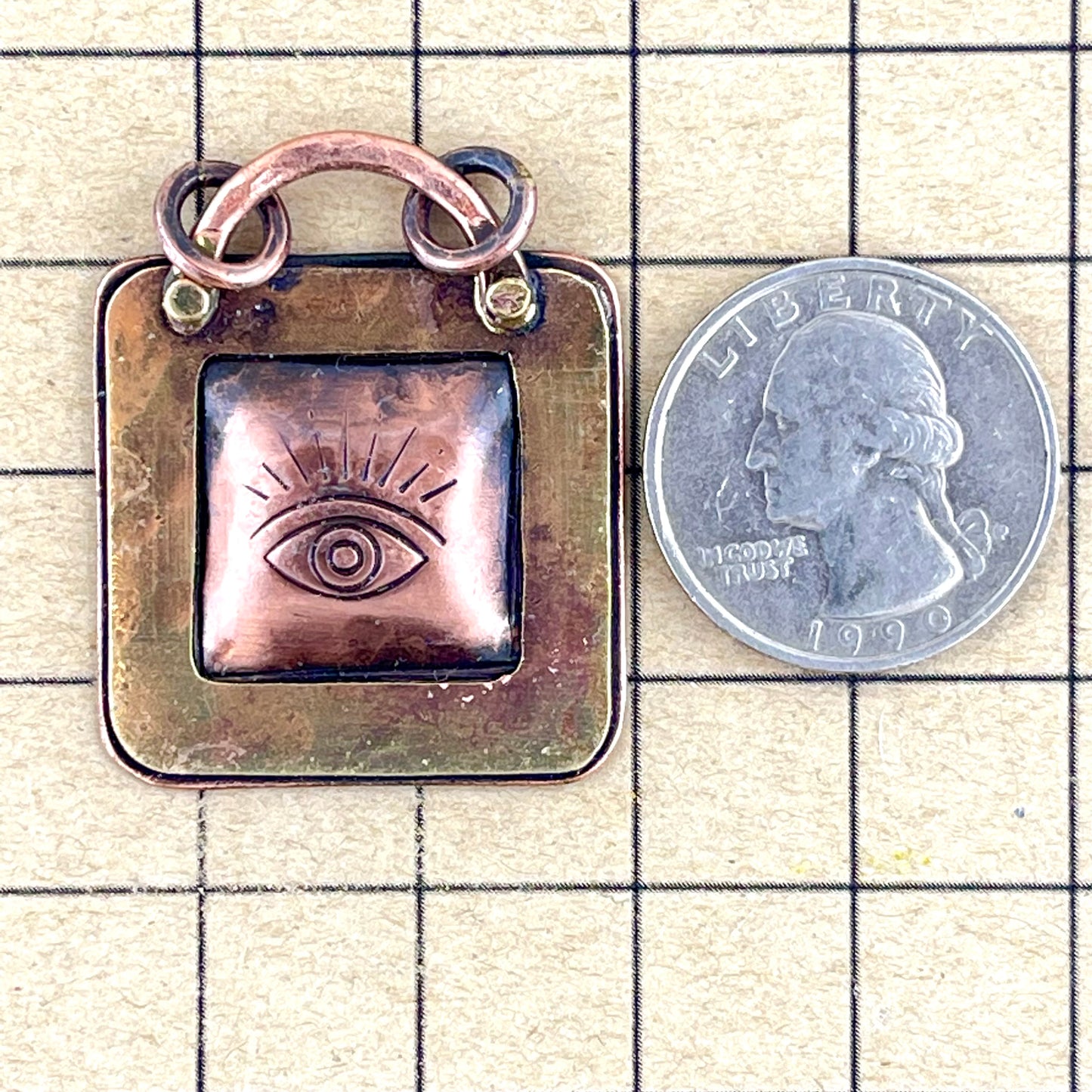 Mixed Metal "Evil Eye" Pendant in Antiqued Copper