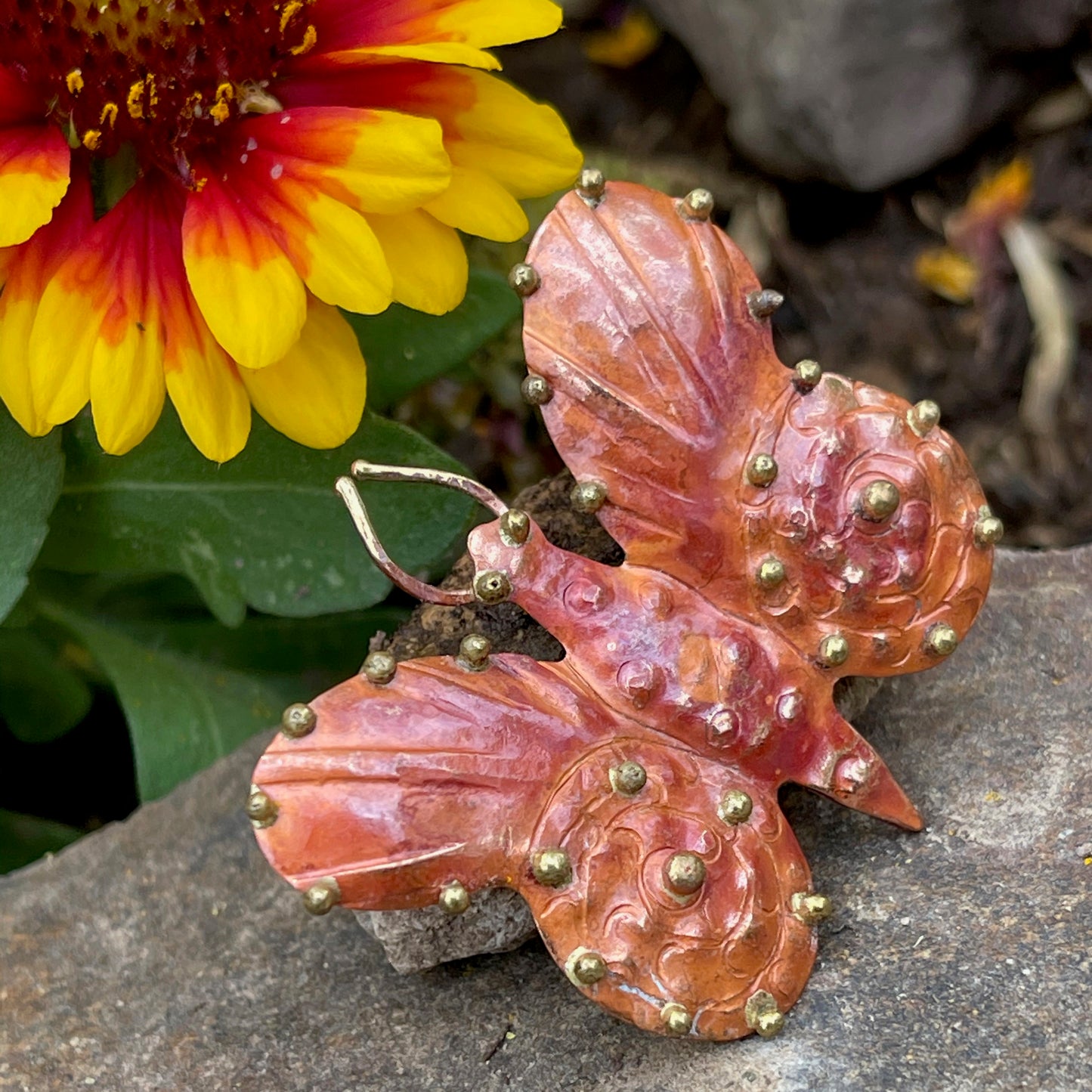 Copper Butterfly Pendant with Bumps