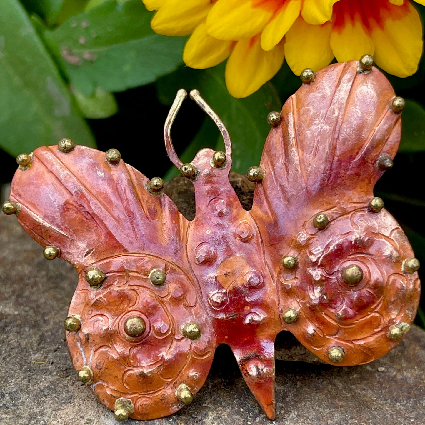 Copper Butterfly Pendant with Bumps