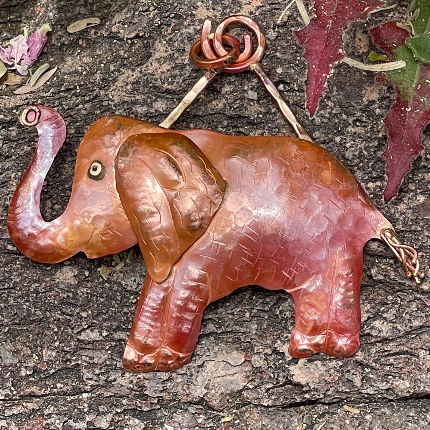 Large Copper Elephant Pendant with Brass Accents