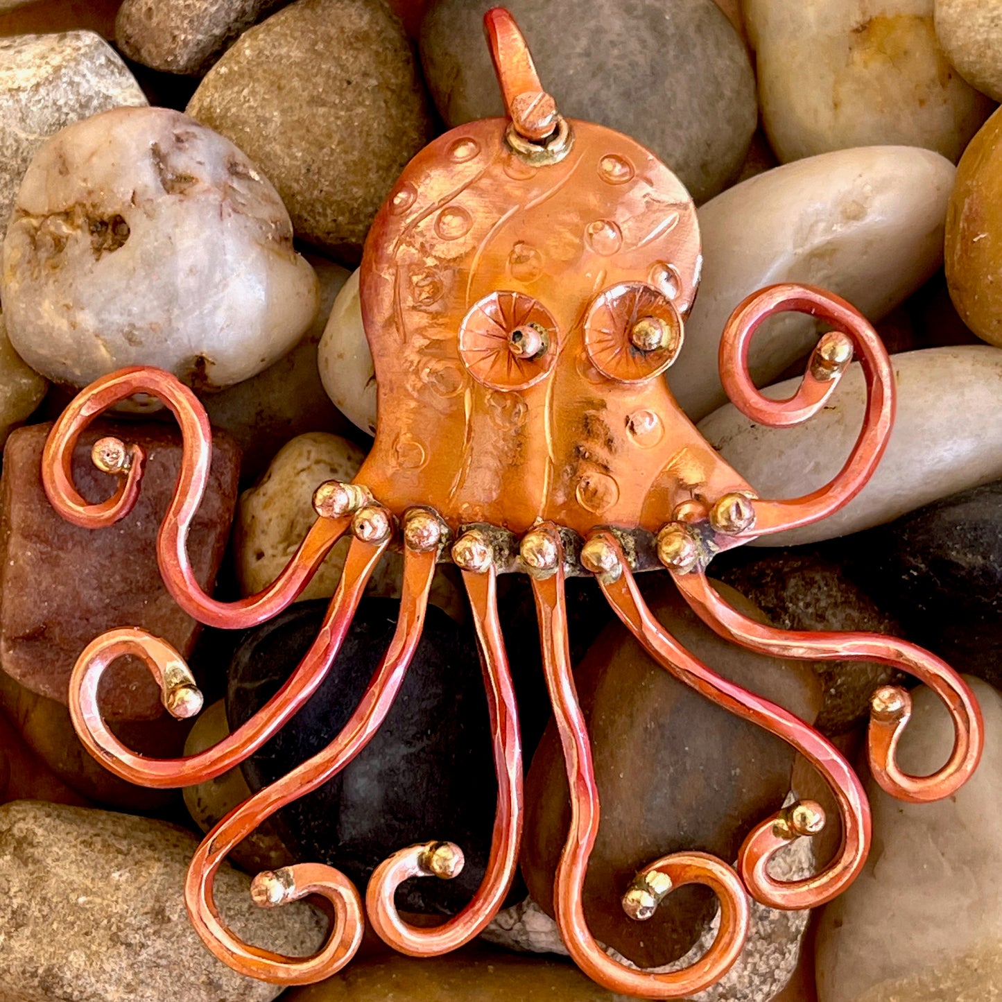 Graceful Copper Octopus Pendant with Swirling Arms