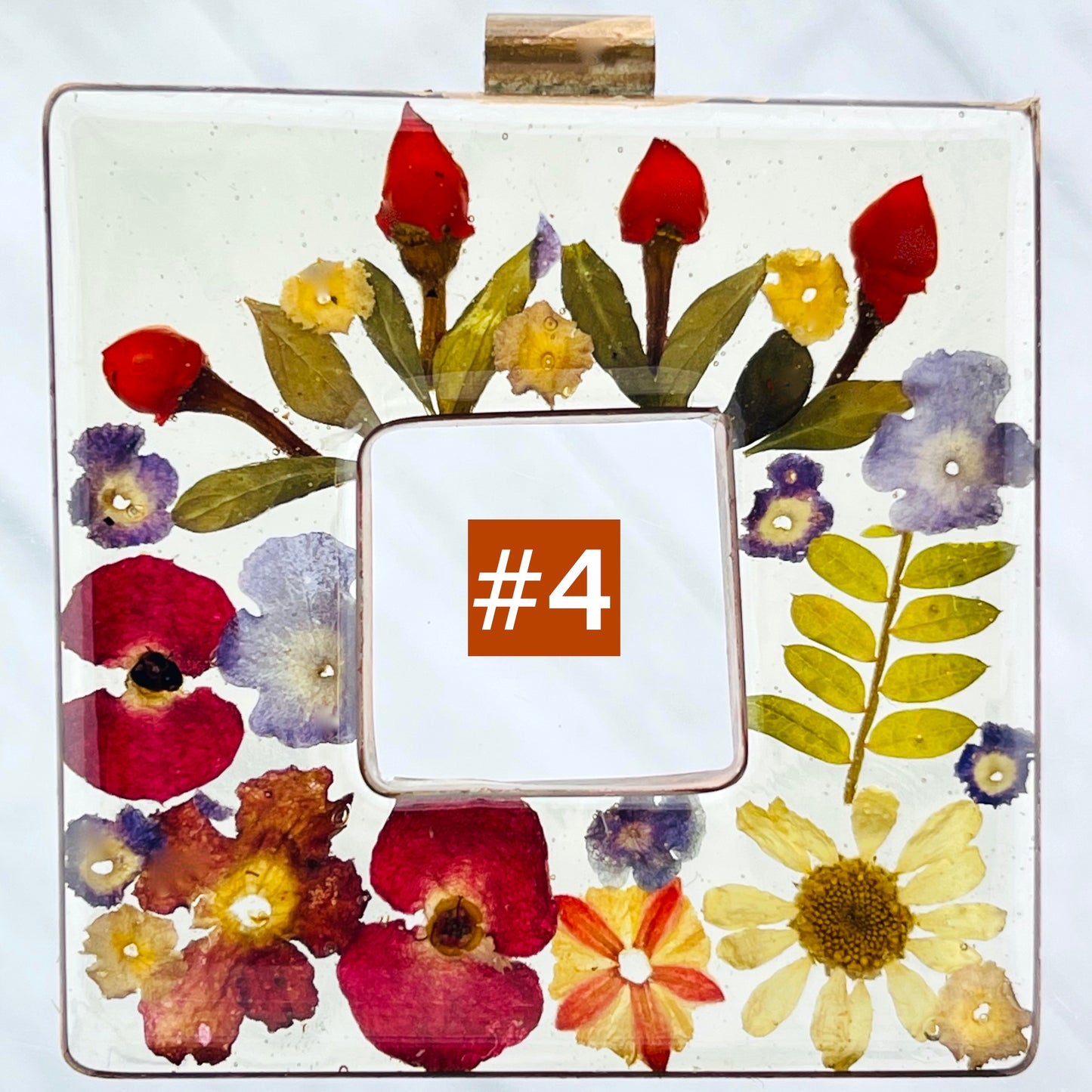Flower Filled Square Pendant with Copper Rim, Resin Set
