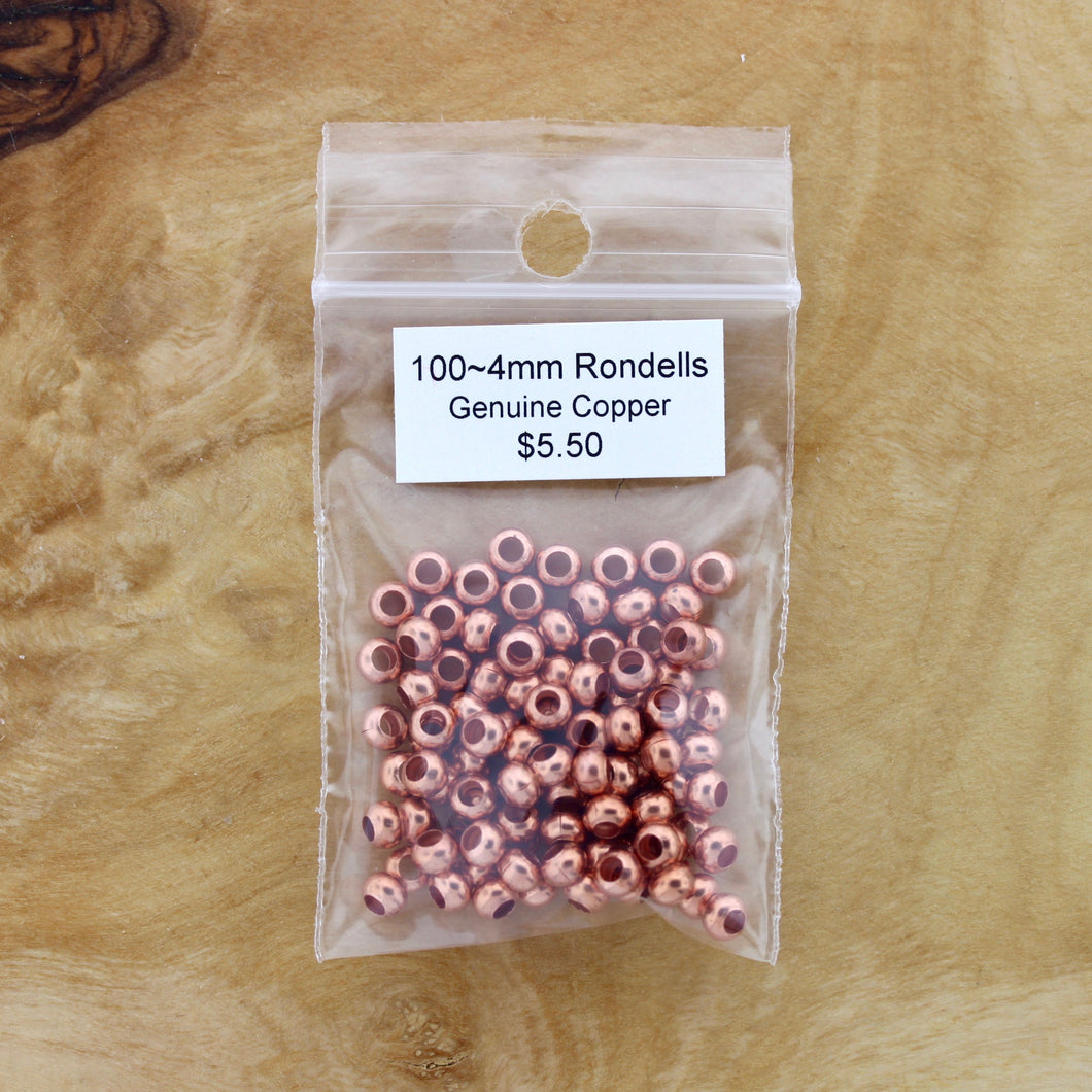 4mm Genuine Copper Rondelle Hollow Bead