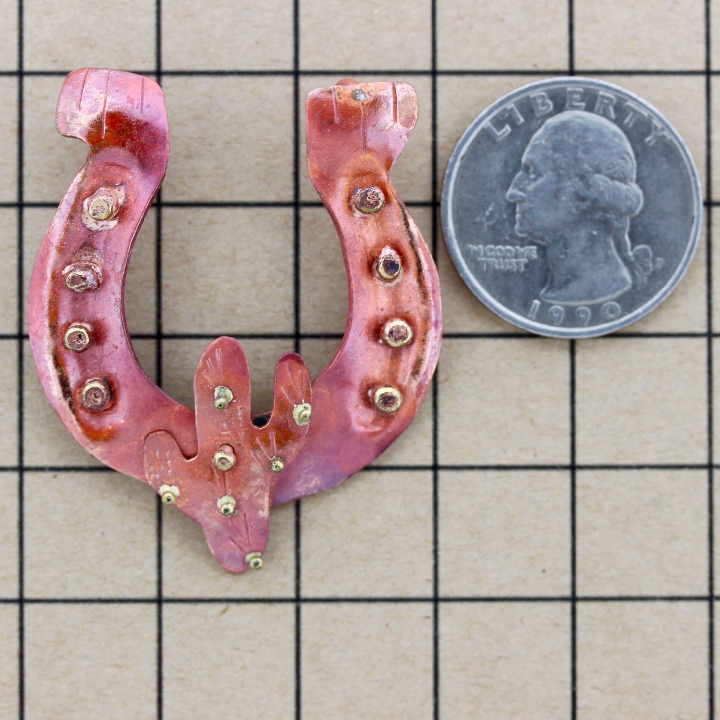 Copper Horseshoe Pendant with Cactus