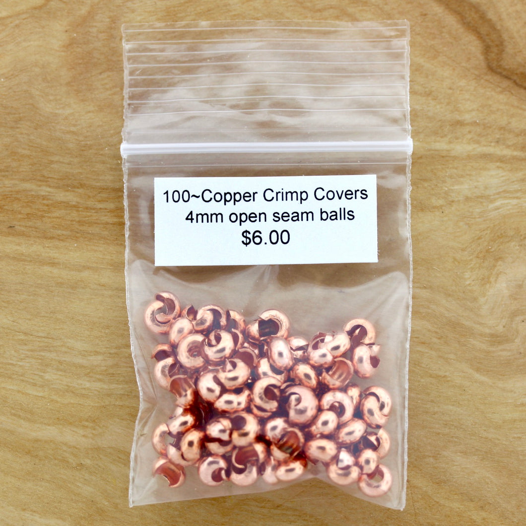 100 Copper 4mm Crimp Bead Covers...or...Leather Crimper Ball Bead!
