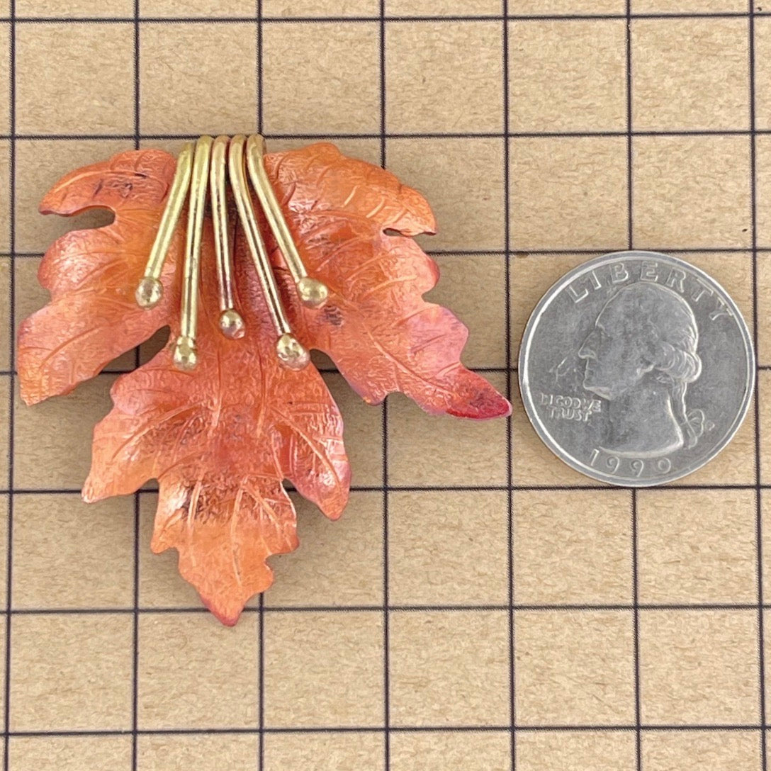 Big Copper Maple Leaf with Tendrils Pendant