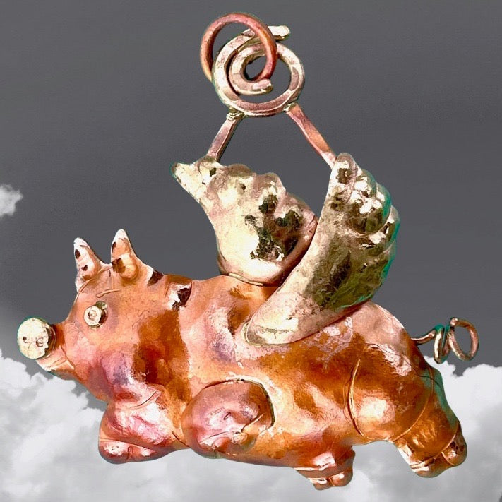 Flying Pig Pendant in Copper & Brass
