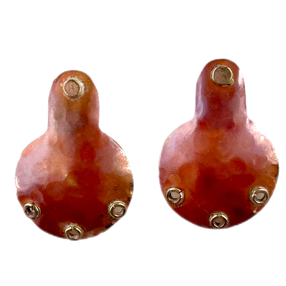Rustic copper repoussé earring components with brass accents, sterling silver posts, and silicone backs