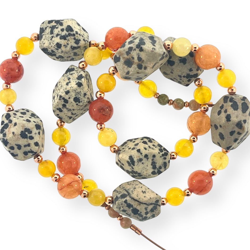 Carnelian, Yellow Jade, Jasper, and Copper Beads