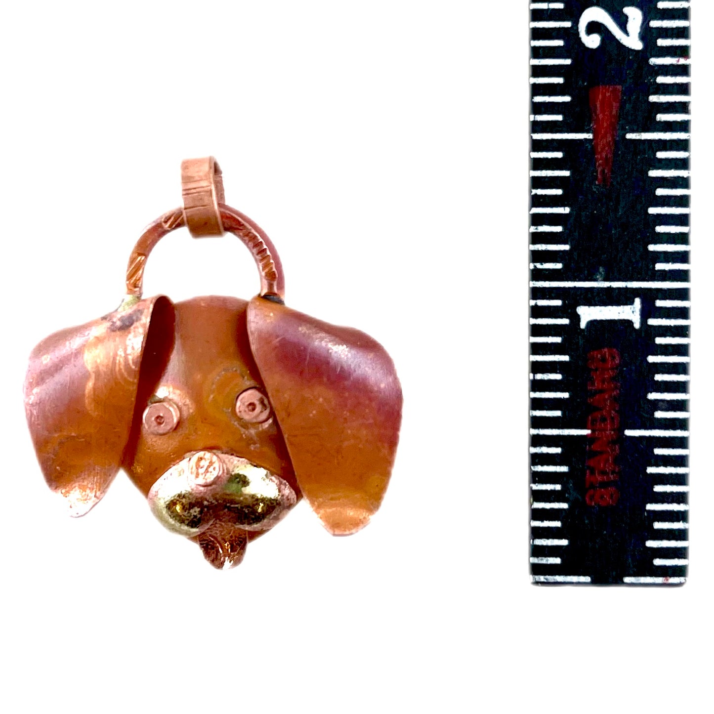 Floppy-Eared Puppy Pendant • Copper and Brass with Flame Patina