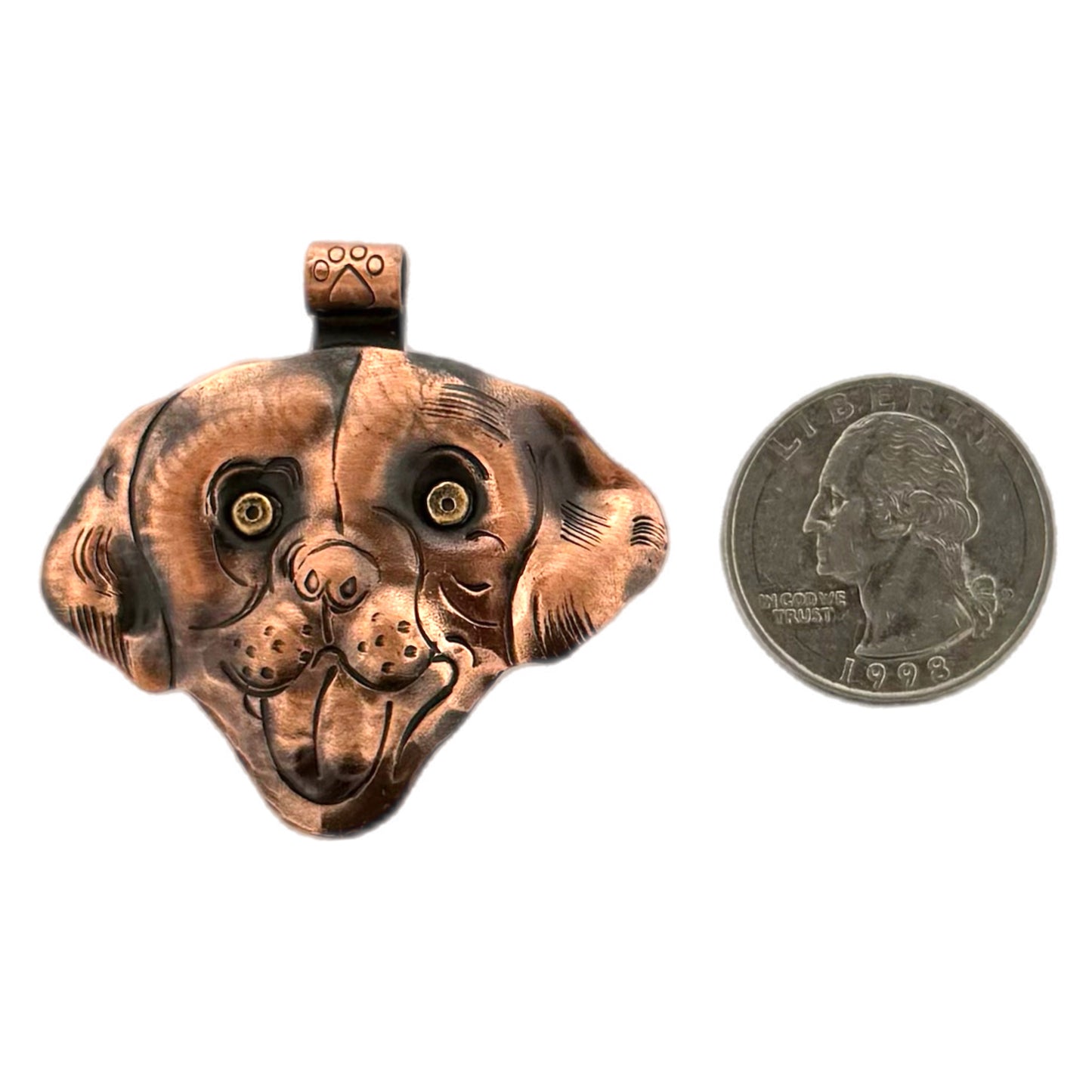 Handmade Copper Dog Face Pendant with Brass Eyes