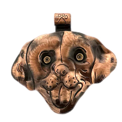 Handmade Copper Dog Face Pendant with Brass Eyes