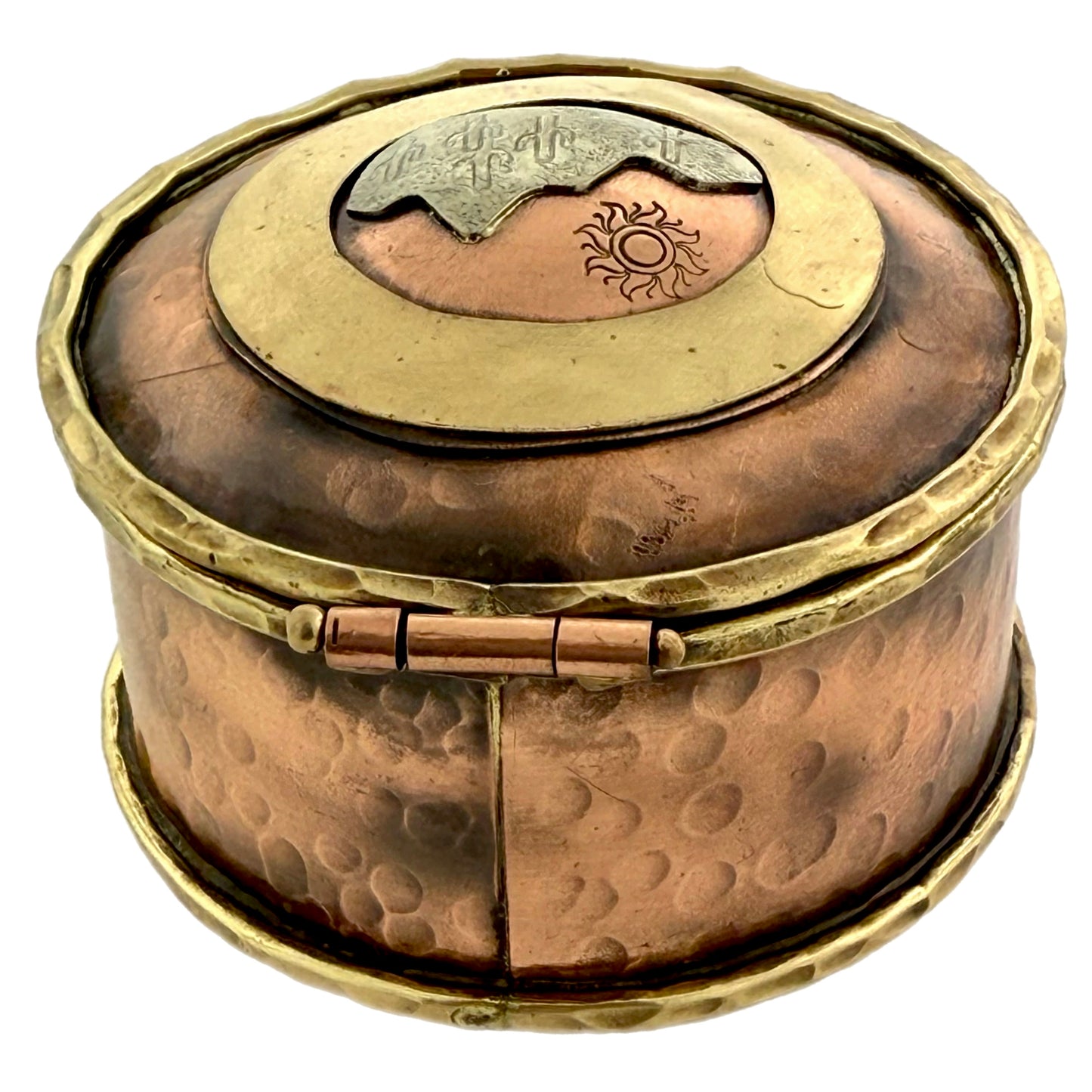 Copper, Brass & German Silver Keepsake Box – Desert Mountain Scene