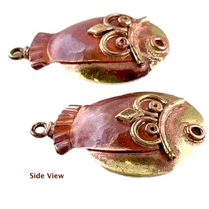 Small Owl with "Golden" Moon Dangle Earring Component, Pair