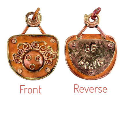 Reversible Copper Pendant with BE BRAVE and Wild-Haired Face