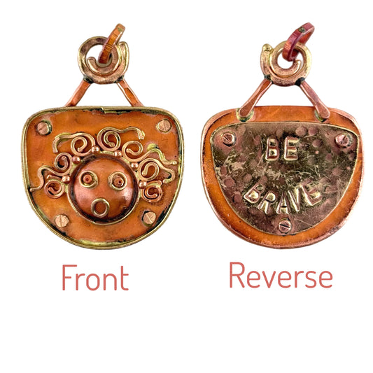 Reversible Copper Pendant with BE BRAVE and Wild-Haired Face