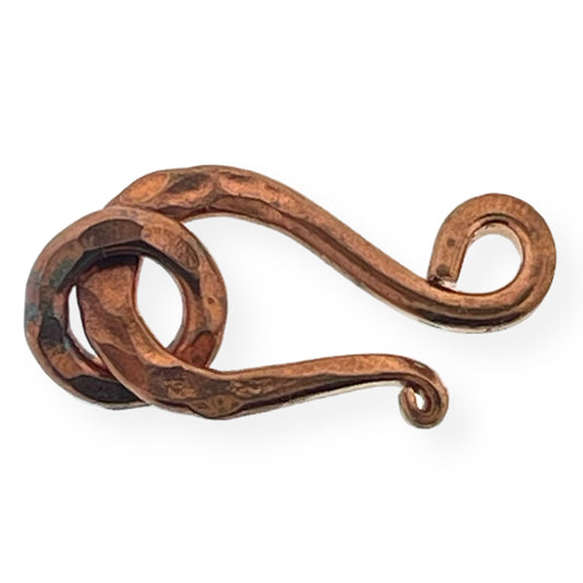 Set of 5 large genuine copper hook and eye J hook clasps with natural patina for necklaces and bracelets