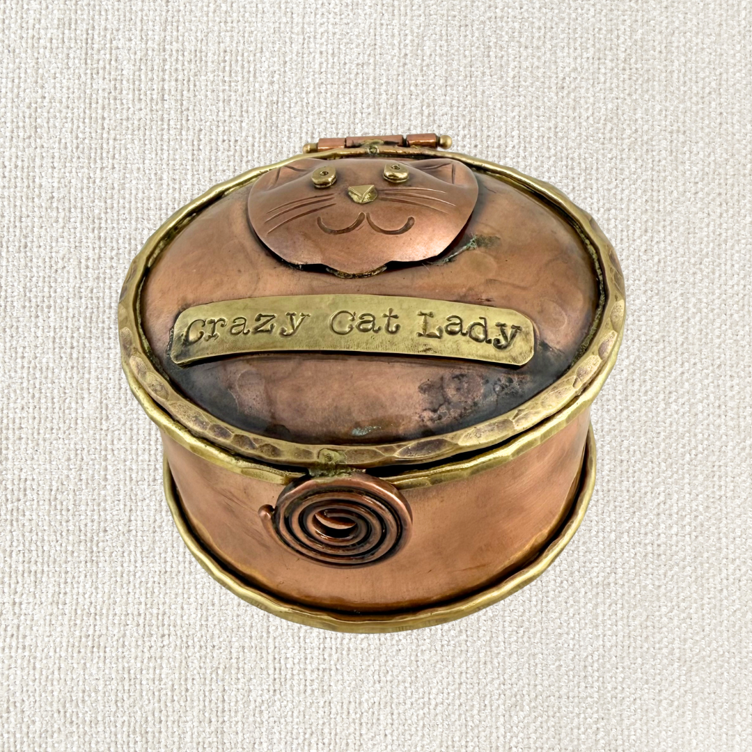 Crazy Cat Lady Keepsake Box in Copper & Brass