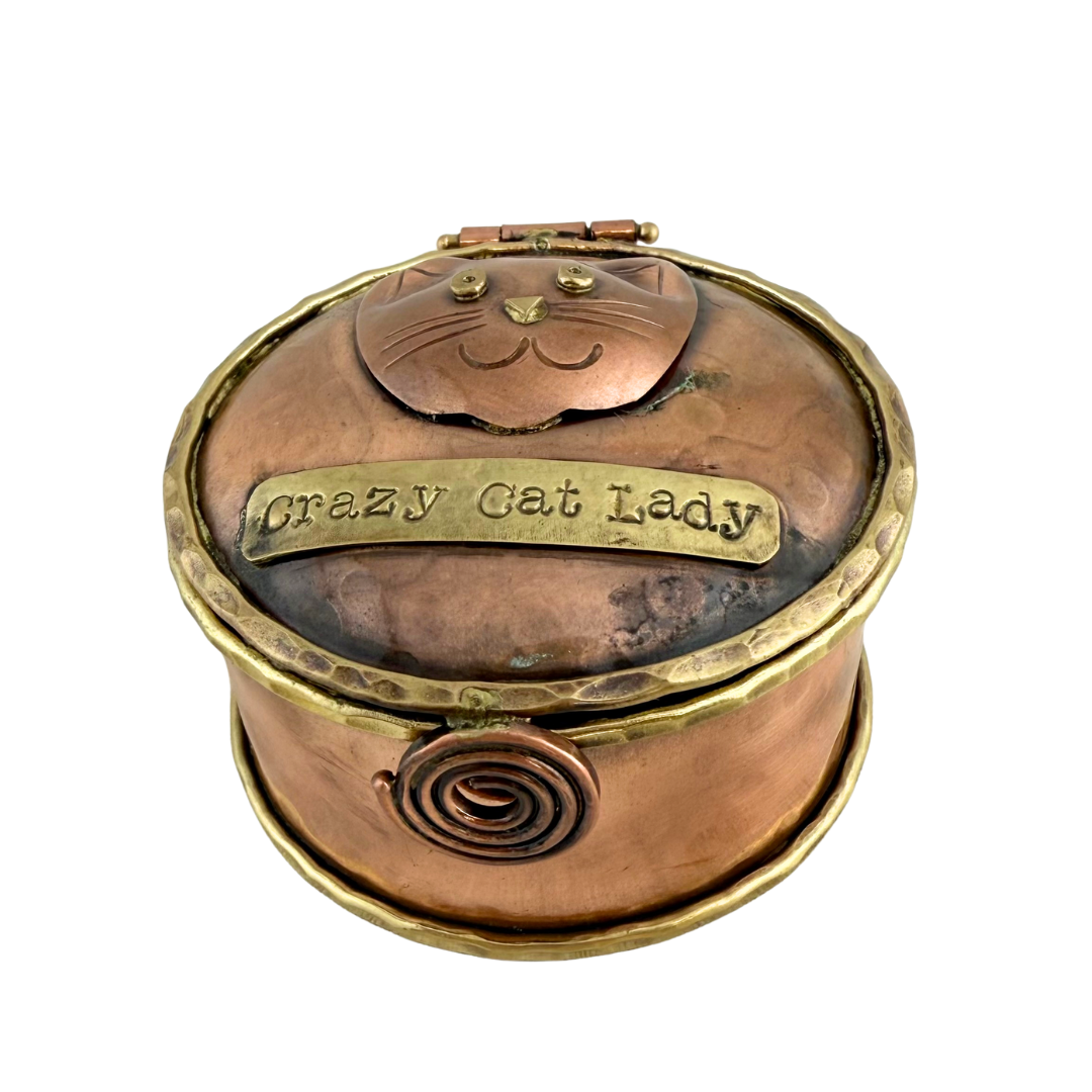 Crazy Cat Lady Keepsake Box in Copper & Brass