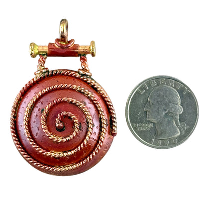 Large Copper Spiral Pendant with Swing Bail