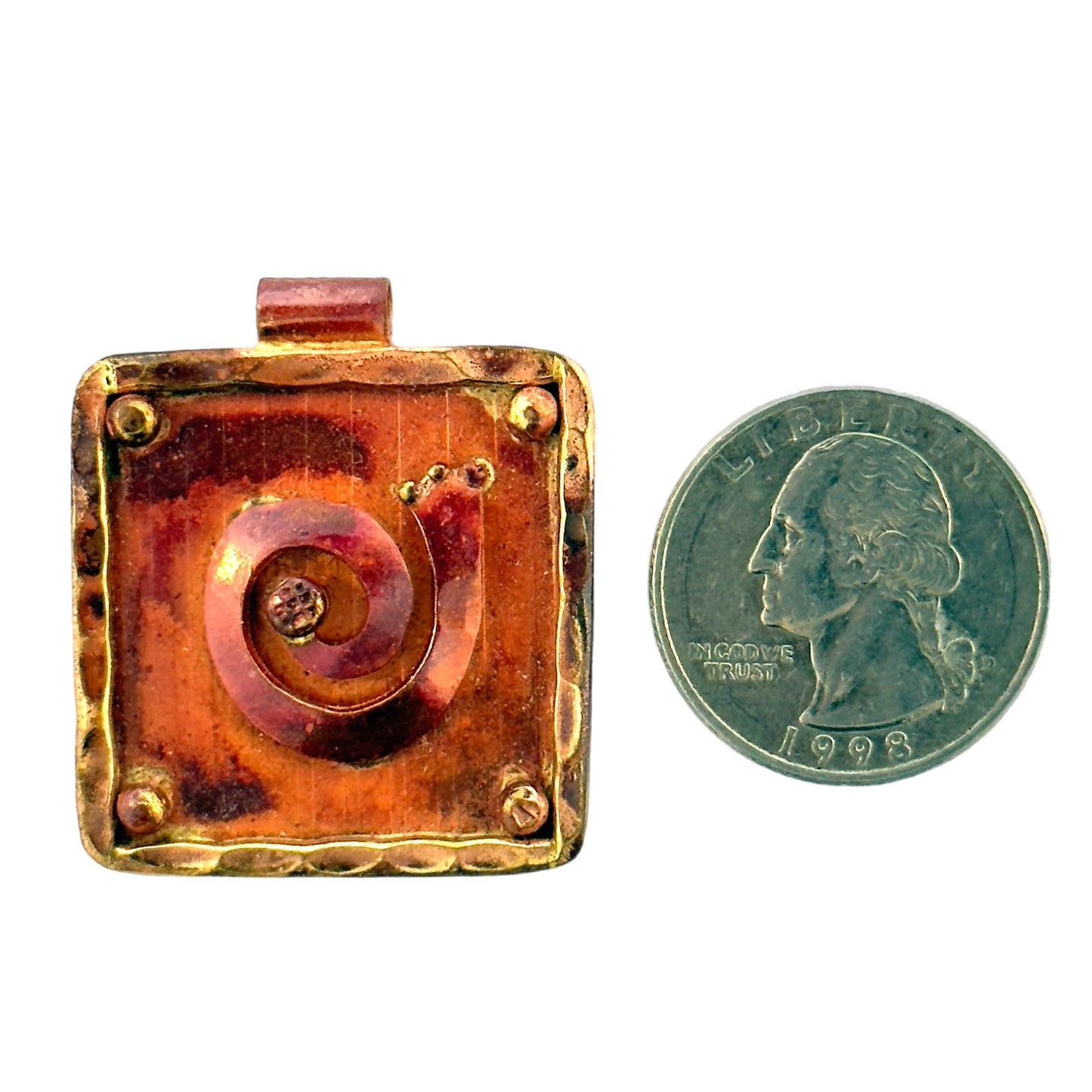 Copper and Brass Spiral Pendant with Textured Frame