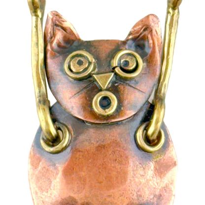 Antiqued Copper Dangling Cat Pendant