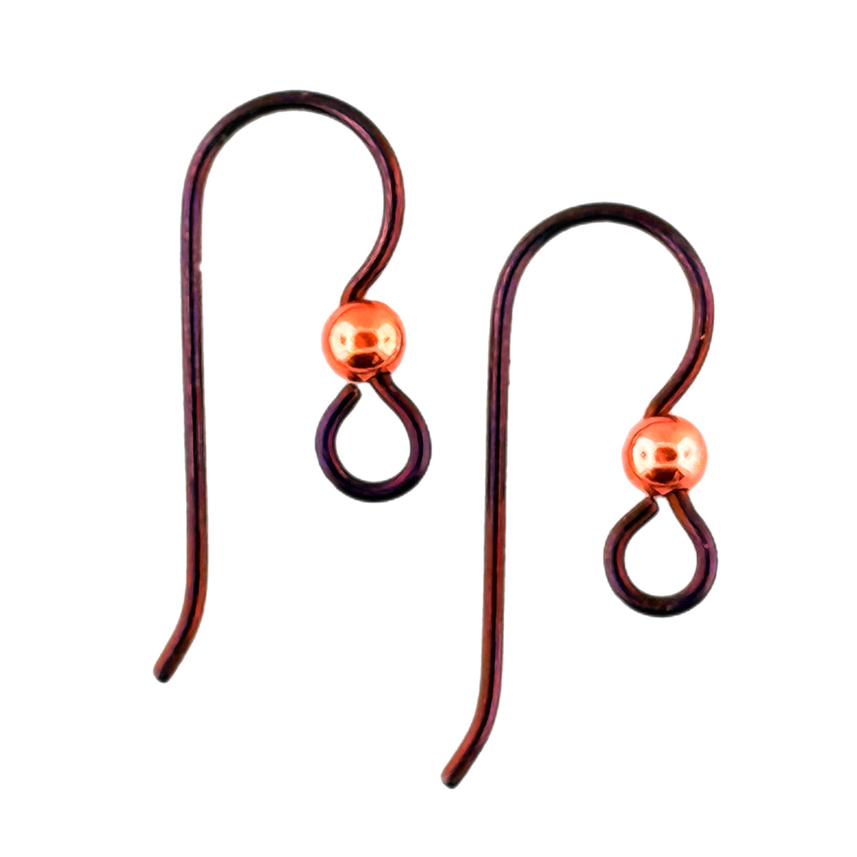 Handmade niobium ear wires with copper ball bead, hypoallergenic earring findings
