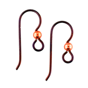 Niobium Ear Wires with 3mm Copper Ball Accent *Pair