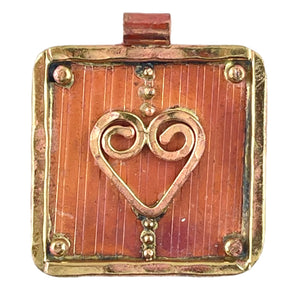 "Golden" Wire Heart on Copper Plaque Pendant