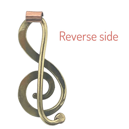 Brass Treble Clef Pendant with Copper Bale for Music Lovers