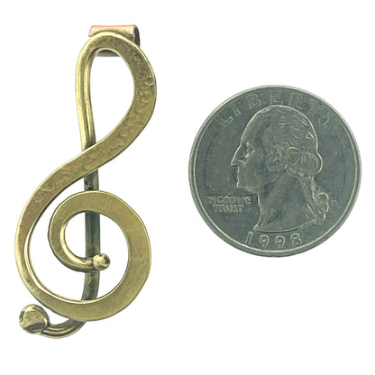 Brass Treble Clef Pendant with Copper Bale for Music Lovers