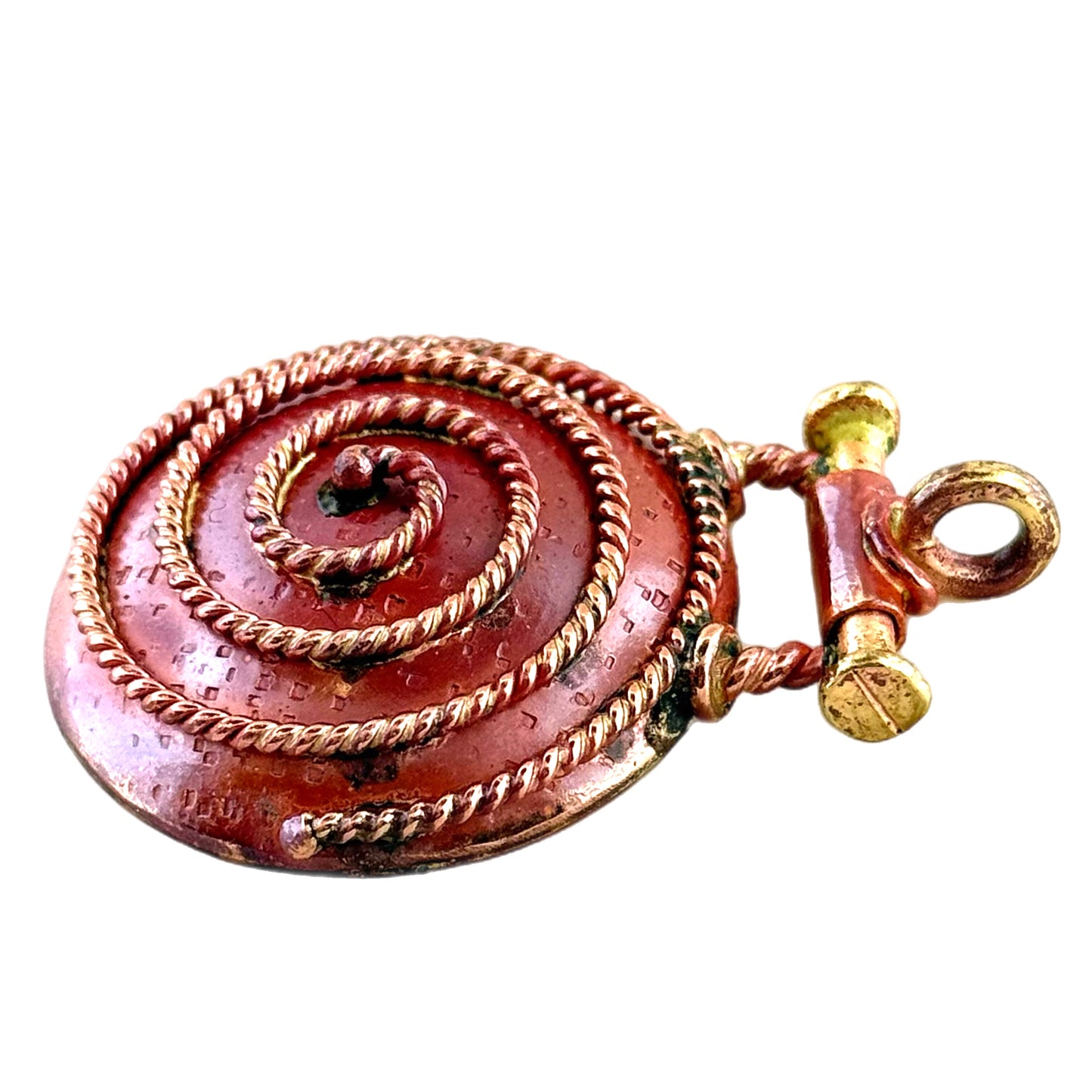 Large Copper Spiral Pendant with Swing Bail