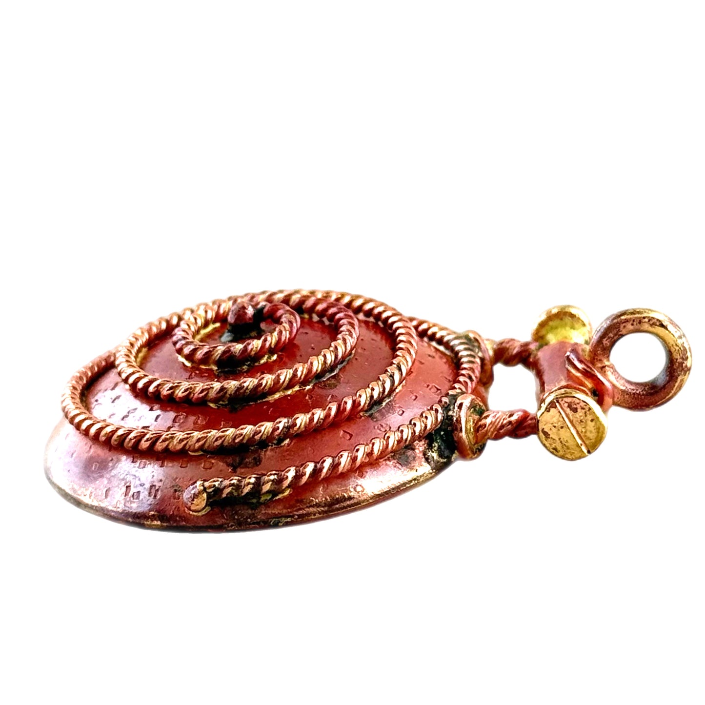 Large Copper Spiral Pendant with Swing Bail